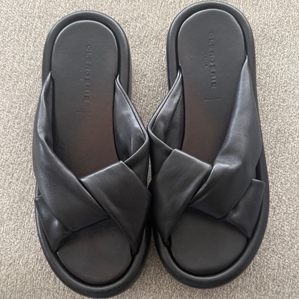 Clergerie Andrew Black Leather platform Slide Sandals